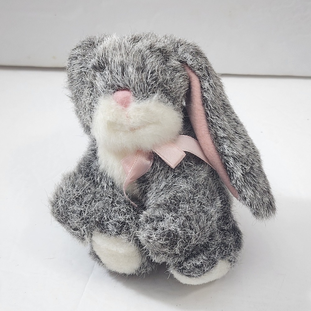 Russ Berrie BOUNCY Gray & White Baby Bunny Rabbit Plush Vintage 6798 5"